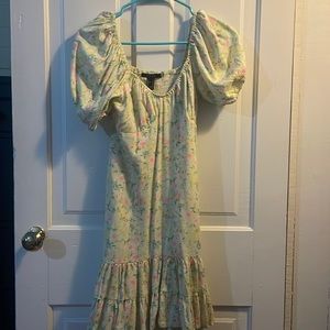 Floral green and pink spring dress